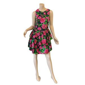 Eber of San Francisco Rose Print Tiered Dress – Size Medium